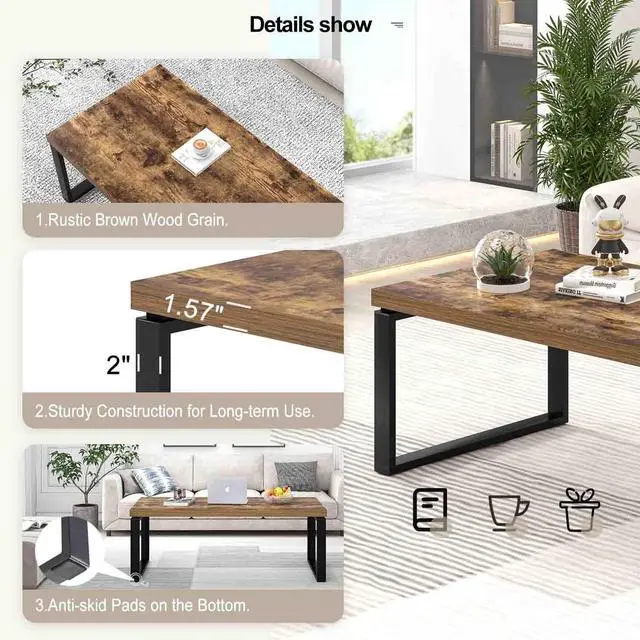 Alt view image 4 of 7 - EXCEFUR Modern Coffee Table, Industrial Wood and Metal Center Table for Living Room, Rectangle Cocktail Tea Table for Home Office, Rustic Brown, 47 Inch