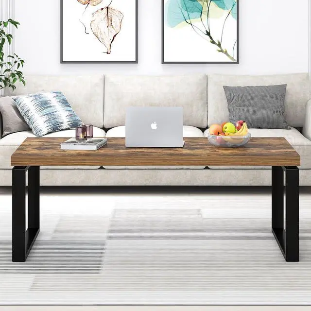 Alt view image 6 of 7 - EXCEFUR Modern Coffee Table, Industrial Wood and Metal Center Table for Living Room, Rectangle Cocktail Tea Table for Home Office, Rustic Brown, 47 Inch