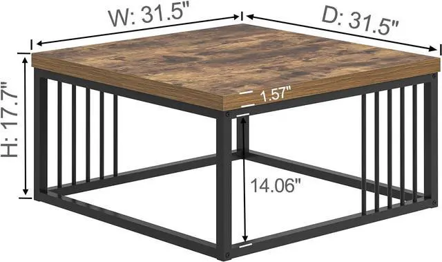 Alt view image 2 of 7 - FOLUBAN Modern Coffee Table, Square Center Table for Living Room, Industrial Rustic Wood and Metal Cocktail Tea Table, 31.5 Inch, Brown