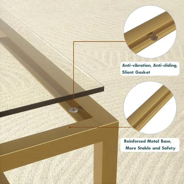 Alt view image 3 of 7 - SAYGOER Glass Coffee Table Modern Coffee Tables for Living Room Square Minimalist Center Tables for Home Office 26.7 x 26.7 x 17.7, Gold