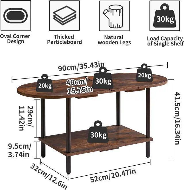 Alt view image 3 of 6 - Rustic Coffee Table Splicing Design, TV Centre Table Stand 35 * 16 * 17", 2-Tier Oval Wood Tea Table for Living Room Apartment Rustic Brown YD-011H