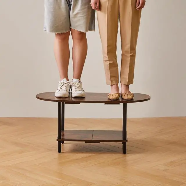 Alt view image 6 of 6 - Rustic Coffee Table Splicing Design, TV Centre Table Stand 35 * 16 * 17", 2-Tier Oval Wood Tea Table for Living Room Apartment Rustic Brown YD-011H