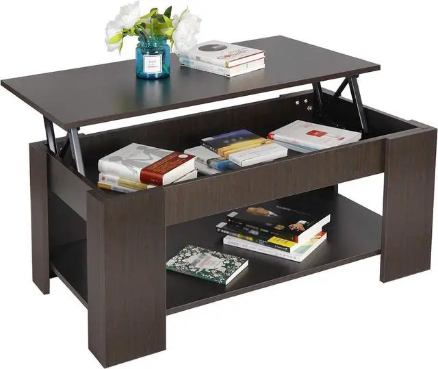 Alt view image 4 of 7 - SUPER DEAL Modern Lift Top Coffee Table w/Hidden Compartment and Storage Shelves Pop-Up Storage Cocktail Table for Living Room Reception Room