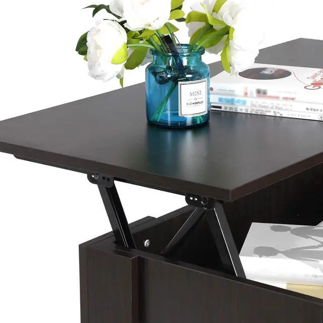 Alt view image 6 of 7 - SUPER DEAL Modern Lift Top Coffee Table w/Hidden Compartment and Storage Shelves Pop-Up Storage Cocktail Table for Living Room Reception Room