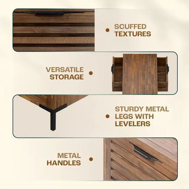 Alt view image 4 of 7 - Bme Millie Solid Wood Coffee Tables, Industrial Modern Living Room Center Desk with 2 Storage Drawers & Assembly Under 5 Minutes, Rustic Chestnut