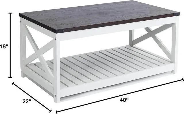 Main image of Rainbow Sophia Farmhouse Coffee Table with Slatted Shelf and Corner Protection, 40 Inches, Vintage White/Espresso
