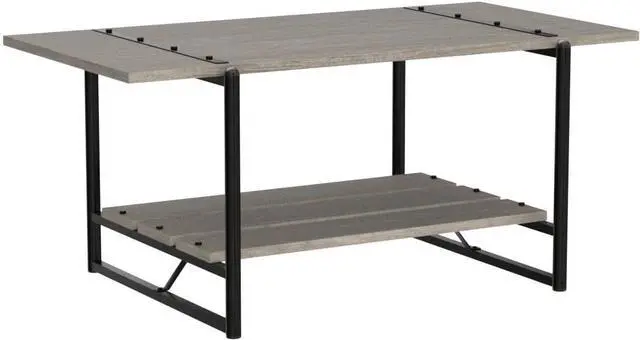 Alt view image 5 of 7 - 2-Tier Farmhouse 41'' Large Gray Wood Coffee Table with Storage Shelf -Modern Rustic Metal Rectangle Center Living Room Coffee Table Accent Furniture for Home Office,Easy Assembly(Grey)
