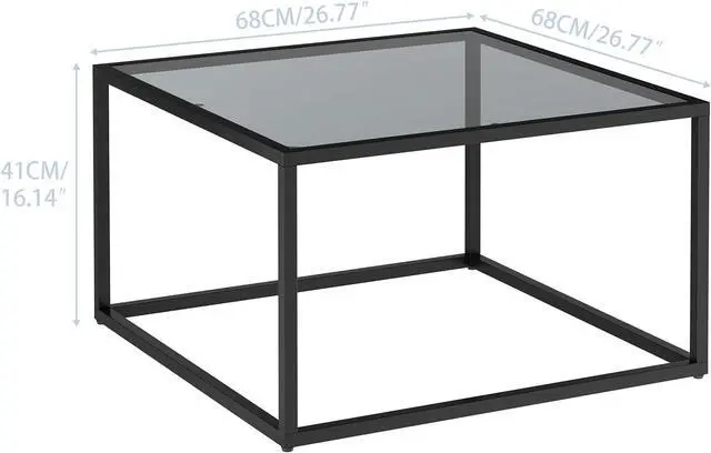 Alt view image 2 of 7 - YMYNY Glass Coffee Table, Tempered Glass Square Coffee Tables with Metal Frame, Unique Modern Table for Living Room Home Office 26.77" x 26.77" x 15.75", Black Grey, UHCT001H