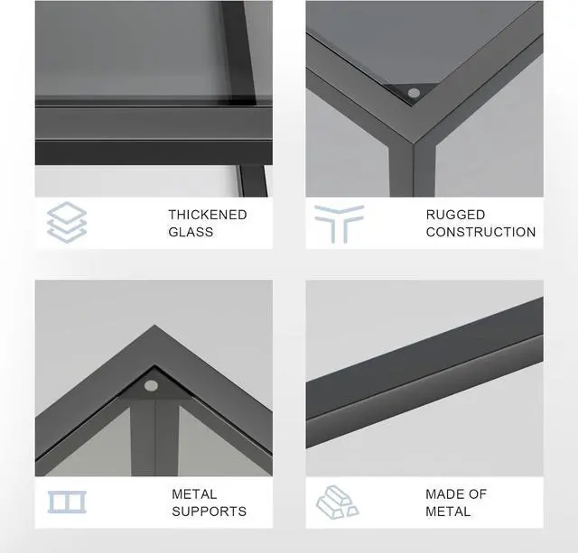 Alt view image 7 of 7 - YMYNY Glass Coffee Table, Tempered Glass Square Coffee Tables with Metal Frame, Unique Modern Table for Living Room Home Office 26.77" x 26.77" x 15.75", Black Grey, UHCT001H