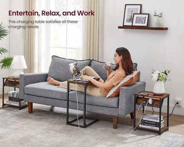 Alt view image 3 of 7 - VASAGLE End Table with Charging Station, Set of 2, Small Side Tables for Living Room, Bedroom, Nightstand with Outlets and USB Ports, Bedside Table with Storage Shelf, Rustic Brown and Black