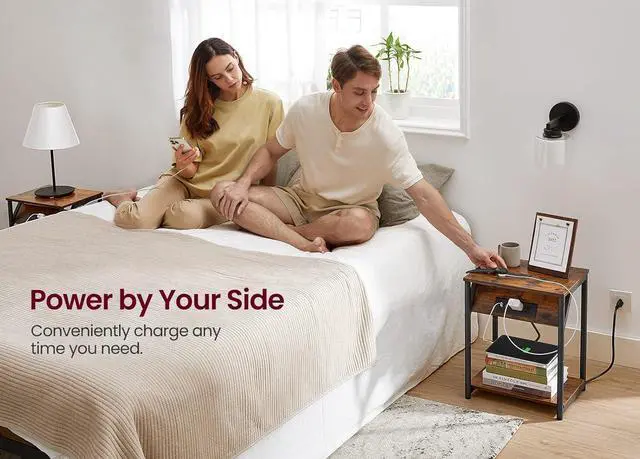 Alt view image 6 of 7 - VASAGLE End Table with Charging Station, Set of 2, Small Side Tables for Living Room, Bedroom, Nightstand with Outlets and USB Ports, Bedside Table with Storage Shelf, Rustic Brown and Black