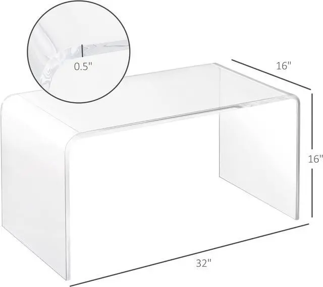 Alt view image 3 of 7 - HOMCOM 0.6" Thick Acrylic Coffee Table, 32" Long Rectangle Waterfall Coffee Table, Clear