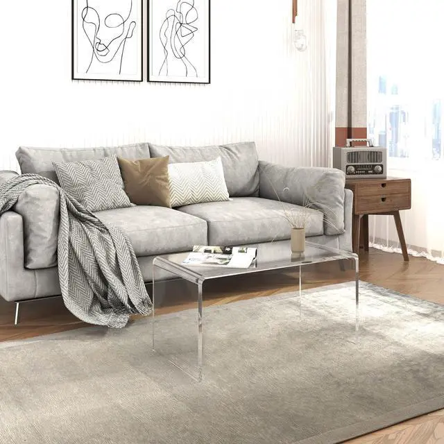 Alt view image 2 of 7 - HOMCOM 32" Long Rectangle All Acrylic 15mm Thick Waterfall Coffee Table, Clear