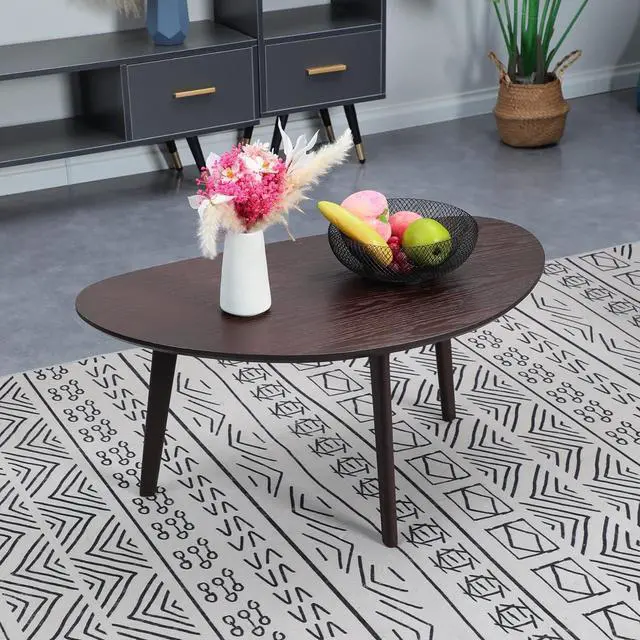 Alt view image 4 of 7 - FIRMINANA Small Oval Coffee Table for Living Room,Mango Tabletop Mid Century Modern Coffee Table,Espresso,18.9" D x 33.47" W x 15.75" H