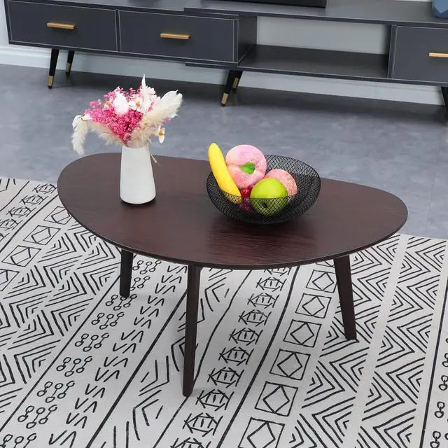 Alt view image 5 of 7 - FIRMINANA Small Oval Coffee Table for Living Room,Mango Tabletop Mid Century Modern Coffee Table,Espresso,18.9" D x 33.47" W x 15.75" H