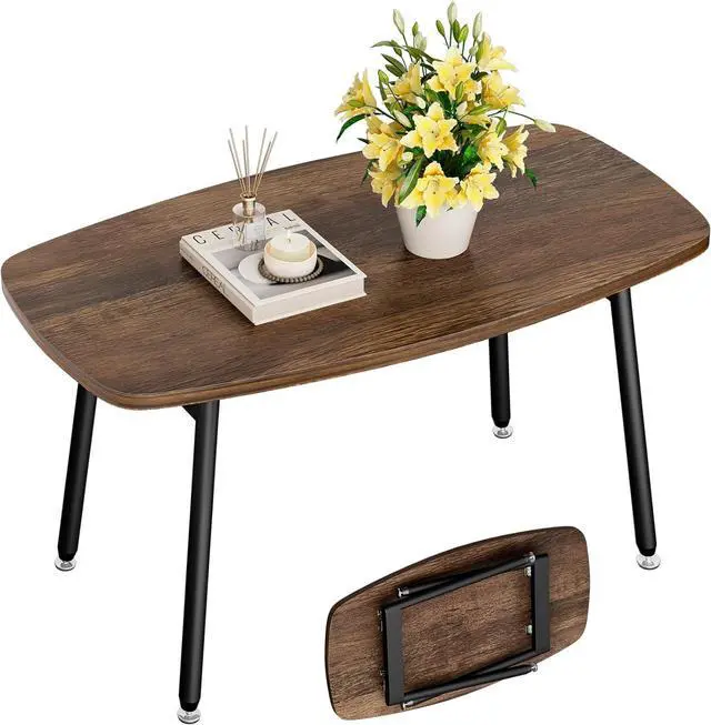 Main image of WOHOMO Folding Coffee Table Rustic Small Coffee Tables for Living Room Farmhouse Portable Table for Small Spaces Rectangular Mid Century Coffee Table, No Assembly 31.5 * 15.7 * 17.7IN, Walnut