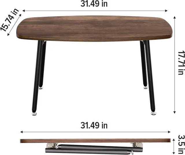Alt view image 2 of 7 - WOHOMO Folding Coffee Table Rustic Small Coffee Tables for Living Room Farmhouse Portable Table for Small Spaces Rectangular Mid Century Coffee Table, No Assembly 31.5 * 15.7 * 17.7IN, Walnut