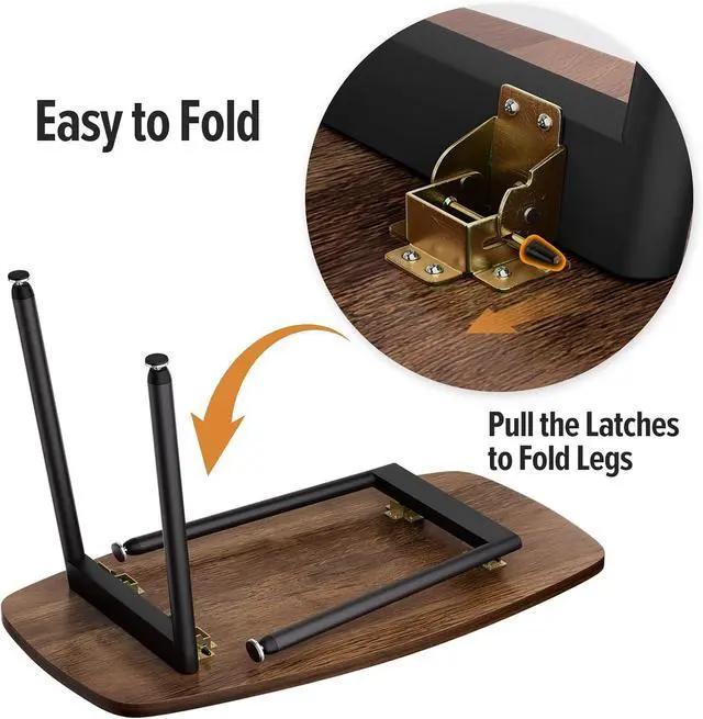 Alt view image 3 of 7 - WOHOMO Folding Coffee Table Rustic Small Coffee Tables for Living Room Farmhouse Portable Table for Small Spaces Rectangular Mid Century Coffee Table, No Assembly 31.5 * 15.7 * 17.7IN, Walnut