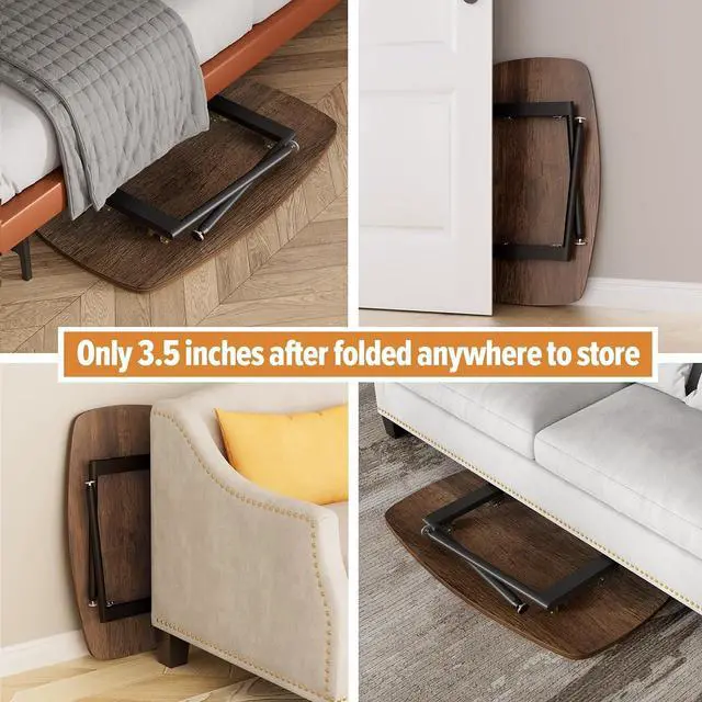 Alt view image 5 of 7 - WOHOMO Folding Coffee Table Rustic Small Coffee Tables for Living Room Farmhouse Portable Table for Small Spaces Rectangular Mid Century Coffee Table, No Assembly 31.5 * 15.7 * 17.7IN, Walnut