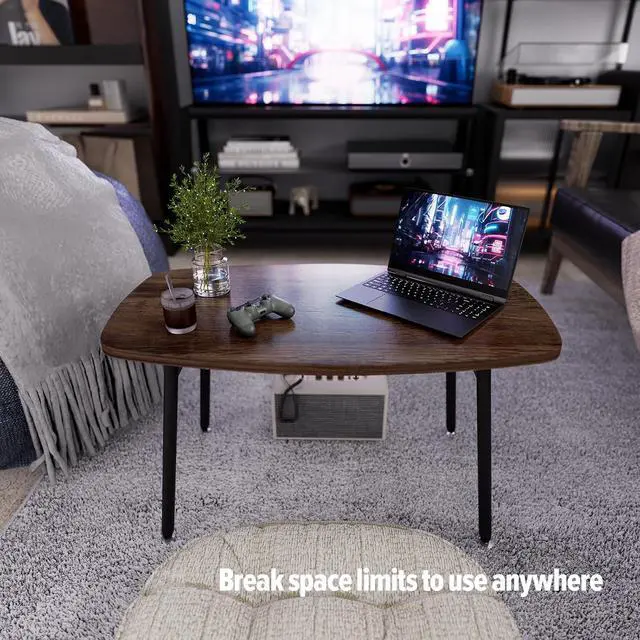 Alt view image 6 of 7 - WOHOMO Folding Coffee Table Rustic Small Coffee Tables for Living Room Farmhouse Portable Table for Small Spaces Rectangular Mid Century Coffee Table, No Assembly 31.5 * 15.7 * 17.7IN, Walnut