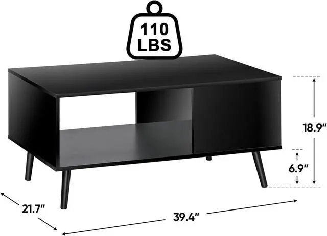 Alt view image 3 of 6 - SUPER DEAL 2 Tier Coffee Table for Living Room, 40 Inch Rectangle Accent Center Table with Open Storage Shelf Retro Modern Sofa Side Table for Bedroom Apartment Small Spaces, Black