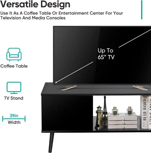 Alt view image 4 of 6 - SUPER DEAL 2 Tier Coffee Table for Living Room, 40 Inch Rectangle Accent Center Table with Open Storage Shelf Retro Modern Sofa Side Table for Bedroom Apartment Small Spaces, Black