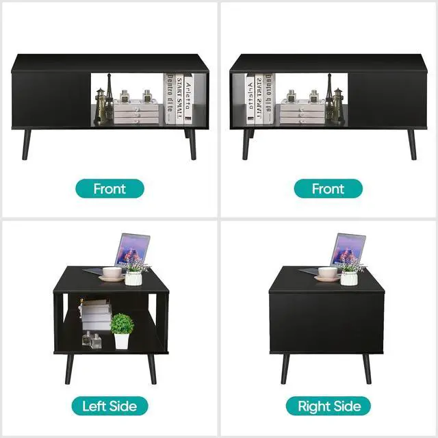 Alt view image 6 of 6 - SUPER DEAL 2 Tier Coffee Table for Living Room, 40 Inch Rectangle Accent Center Table with Open Storage Shelf Retro Modern Sofa Side Table for Bedroom Apartment Small Spaces, Black