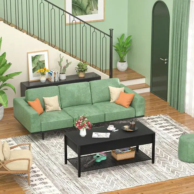 Alt view image 2 of 7 - Homieasy Coffee Table, Lift Top Coffee Table with Storage Shelf and Hidden Compartment, Modern Lift Top Table for Living Room, Wood Lift Tabletop, Metal Frame - Black