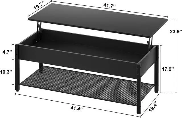 Alt view image 3 of 7 - Homieasy Coffee Table, Lift Top Coffee Table with Storage Shelf and Hidden Compartment, Modern Lift Top Table for Living Room, Wood Lift Tabletop, Metal Frame - Black