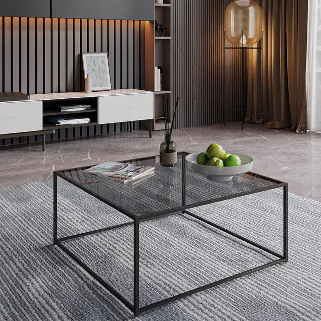 Alt view image 5 of 7 - Glass Coffee Tables for Living Room Square Modern Center Table for Small Space,Tempered Glass-top with Sturdy Metal Frame Sofa Side End Table, Easy Assembly,26.4 x 26.4 x 15.7 Inches, Gray Black