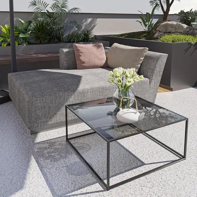 Alt view image 6 of 7 - Glass Coffee Tables for Living Room Square Modern Center Table for Small Space,Tempered Glass-top with Sturdy Metal Frame Sofa Side End Table, Easy Assembly,26.4 x 26.4 x 15.7 Inches, Gray Black