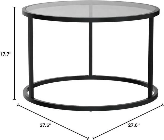 Alt view image 3 of 7 - SAYGOER Black Glass Coffee Table Small Round Coffee Tables 27.6In Modern Tempered Glass-Top Accent Center Table for Living Room Home Office Small Space Easy Assembly