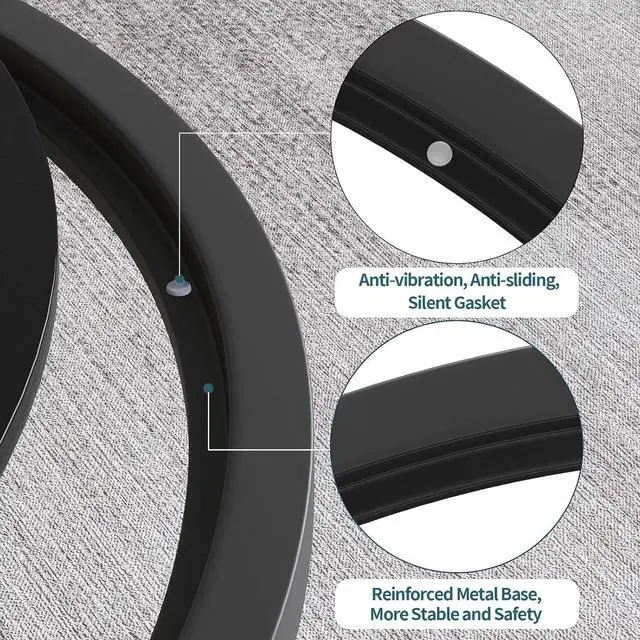 Alt view image 4 of 7 - SAYGOER Black Glass Coffee Table Small Round Coffee Tables 27.6In Modern Tempered Glass-Top Accent Center Table for Living Room Home Office Small Space Easy Assembly