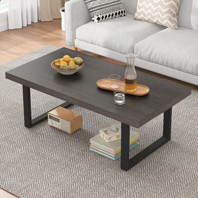 Main image of IBF Industrial Grey Coffee Table, Modern Simple Wood and Metal Center Tables, Minimalist Rectangle Wooden Living Room Table, Vintage Rustic Cocktail Tea Table for Home Bedroom, Dark Gray Oak, 39 inch