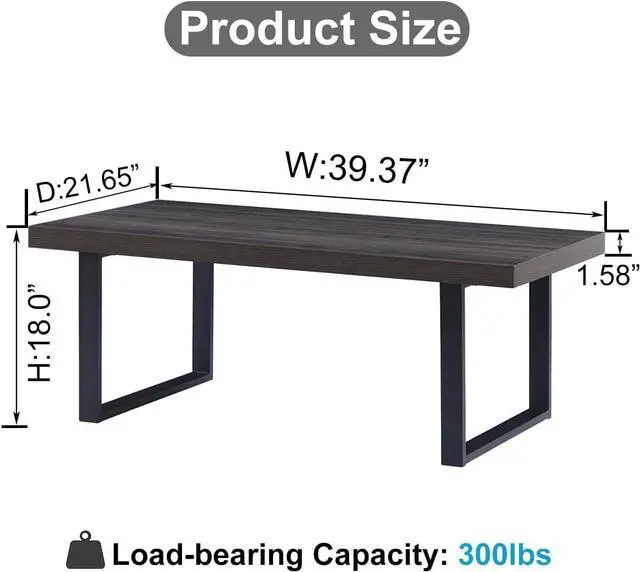 Alt view image 2 of 7 - IBF Industrial Grey Coffee Table, Modern Simple Wood and Metal Center Tables, Minimalist Rectangle Wooden Living Room Table, Vintage Rustic Cocktail Tea Table for Home Bedroom, Dark Gray Oak, 39 inch
