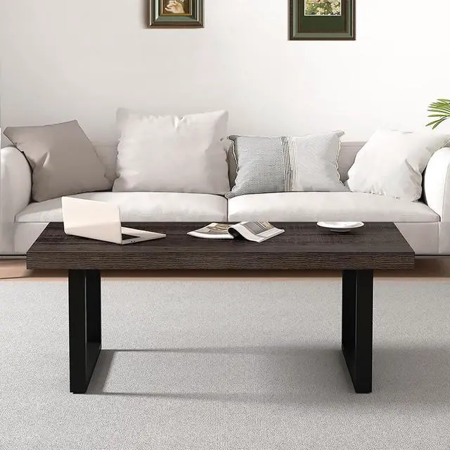 Alt view image 5 of 7 - IBF Industrial Grey Coffee Table, Modern Simple Wood and Metal Center Tables, Minimalist Rectangle Wooden Living Room Table, Vintage Rustic Cocktail Tea Table for Home Bedroom, Dark Gray Oak, 39 inch