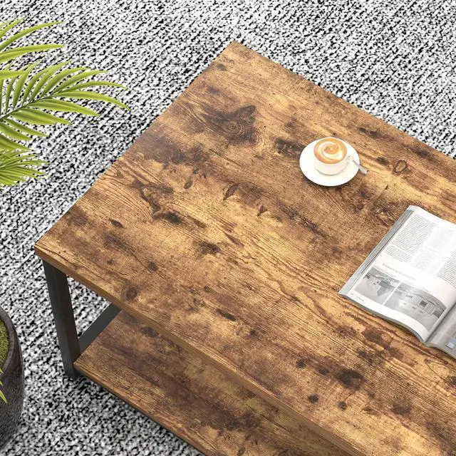 Alt view image 4 of 7 - EXCEFUR Modern Coffee Table, Rustic Wood and Metal Living Room Table with Storage Shelf, Industrial Rectangle Center Table, 47 Inch Brown
