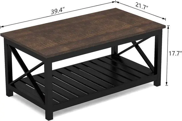 Alt view image 2 of 7 - ChooChoo Coffee Table, Rustic Vintage Farmhouse Living Room Table with Shelf, 40