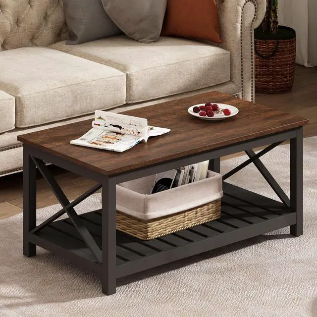 Main image of ChooChoo Coffee Table, Rustic Vintage Farmhouse Living Room Table with Shelf, 40