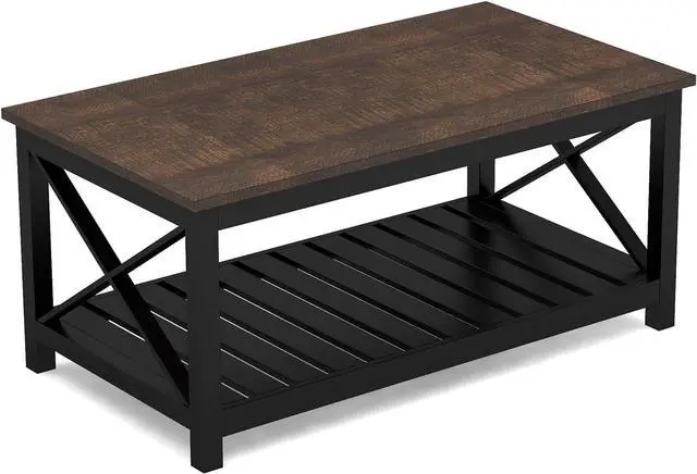 Alt view image 7 of 7 - ChooChoo Coffee Table, Rustic Vintage Farmhouse Living Room Table with Shelf, 40