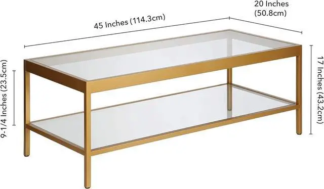 Alt view image 3 of 5 - Henn&Hart 45" Wide Rectangular Rectangular Coffee Table in Brass, Modern Rectangular Coffee Tables for living room, studio apartment essentials