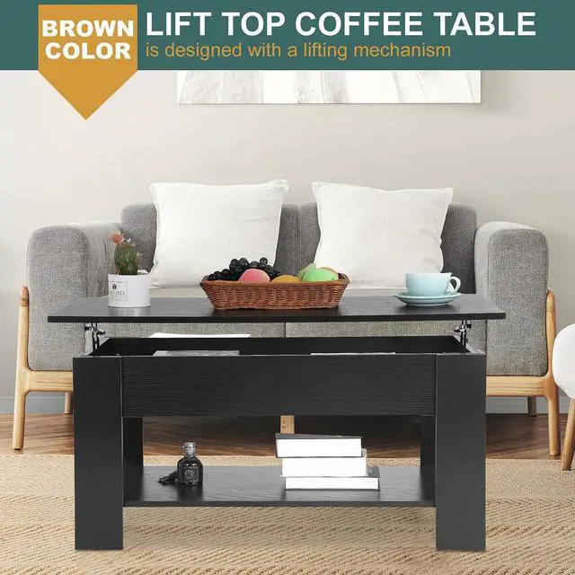 Alt view image 3 of 7 - PayLessHere Coffee Table Lift Top Coffee Tables with Hidden Compartment and Storage Shelf Wooden Lift Tabletop Dining Table for Living Room Home (Black, 39" D x 28" W x 24" H)