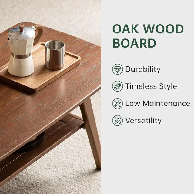 Alt view image 7 of 7 - 100% Solid Oak Wood Coffee Table for Living Room, Small Coffee Table with Shelf Storage, Mid Century Modern Coffee Table with Rounded Corners (Walnut,39.37" W x 22.05" D x 17.32" H)