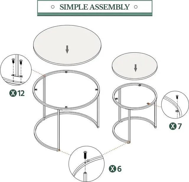 Alt view image 7 of 7 - Yaheetech Nesting Coffee Table, Round Coffee Table for Living Room, Nesting Table with Wooden Tabletop and Sturdy Metal Frame, Stacking Living Room Tables Nesting End Table Set of 2, Rustic Brown