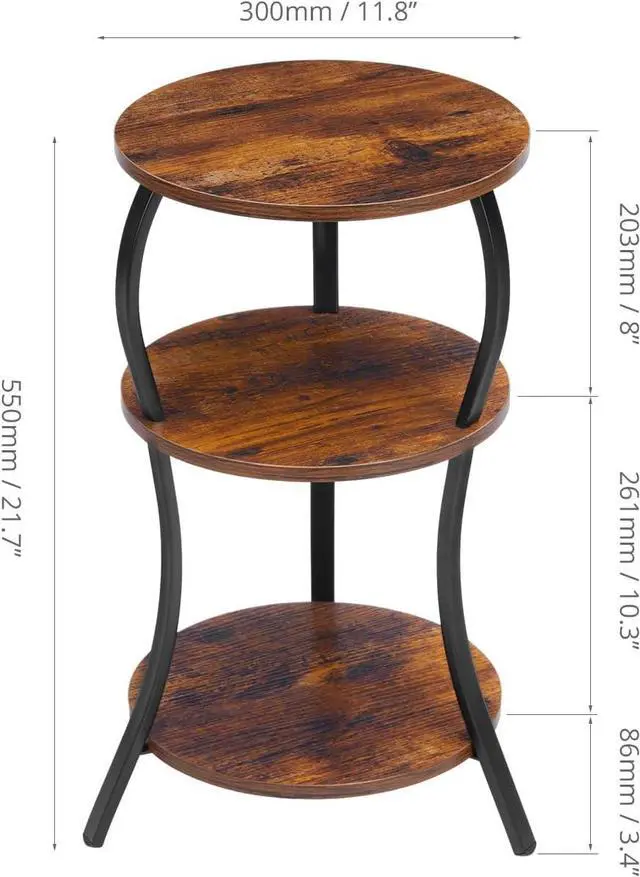 Alt view image 3 of 7 - Vintage Small Round Side Table, 3-Tier Slim Waist Circular End Table with Storage Shelf, Compact Tea Sofa Table, Round Corner Coffee Table Nightstand for Living Room Bedroom Small Spaces,Rustic Brown