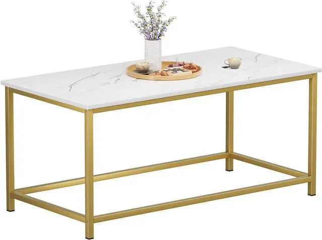Main image of SAYGOER White Faux Marble Coffee Table Simple Modern Rectangular Coffee Tables Open Design Minimalist Center Table for Living Room Office, 39.37 x 19.69 x 17.72, White Gold