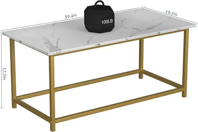 Alt view image 3 of 7 - SAYGOER White Faux Marble Coffee Table Simple Modern Rectangular Coffee Tables Open Design Minimalist Center Table for Living Room Office, 39.37 x 19.69 x 17.72, White Gold
