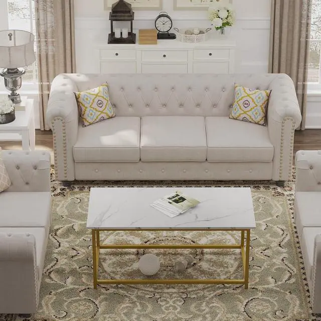 Alt view image 4 of 7 - SAYGOER White Faux Marble Coffee Table Simple Modern Rectangular Coffee Tables Open Design Minimalist Center Table for Living Room Office, 39.37 x 19.69 x 17.72, White Gold