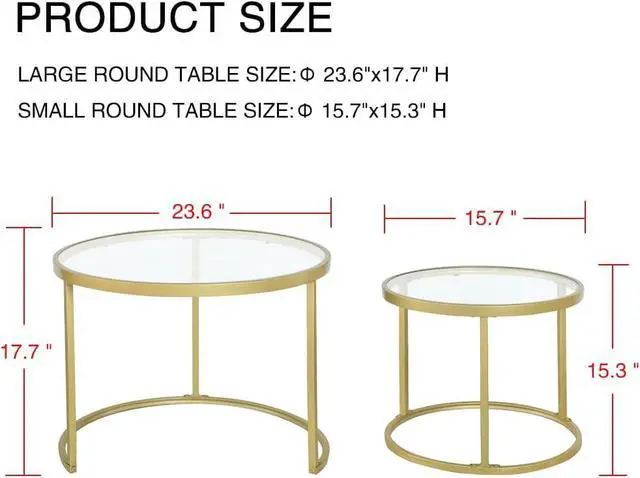 Main image of Round Nesting Coffee Table Gold Set of 2 for Living Room, Modern Side Tables with Sturdy Metal Frame and Tempered Glass.Minimalist End Table,Cocktail Table for Dining Room,Home Decor