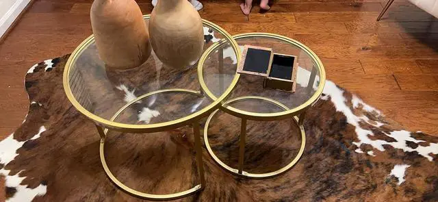 Alt view image 3 of 7 - Round Nesting Coffee Table Gold Set of 2 for Living Room, Modern Side Tables with Sturdy Metal Frame and Tempered Glass.Minimalist End Table,Cocktail Table for Dining Room,Home Decor